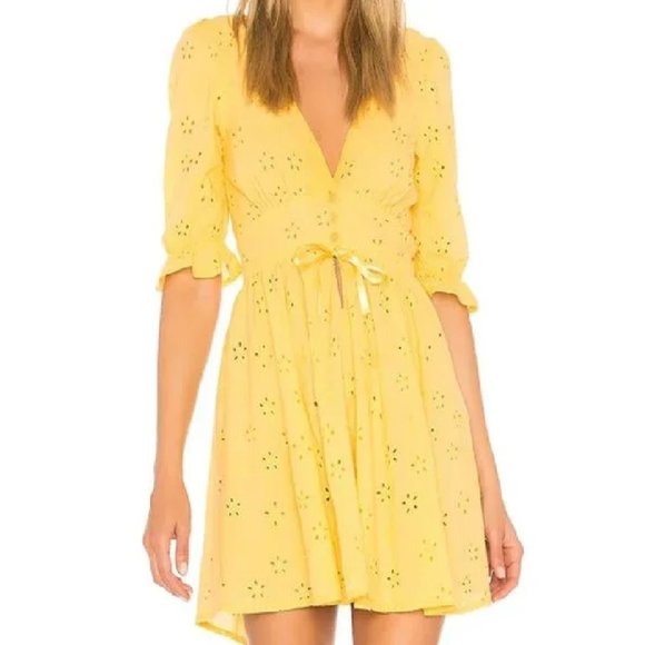 For Love And Lemons Dresses & Skirts - NEW FOR LOVE & LEMONS YELLOW EYELET SWING DRESS SIZE S